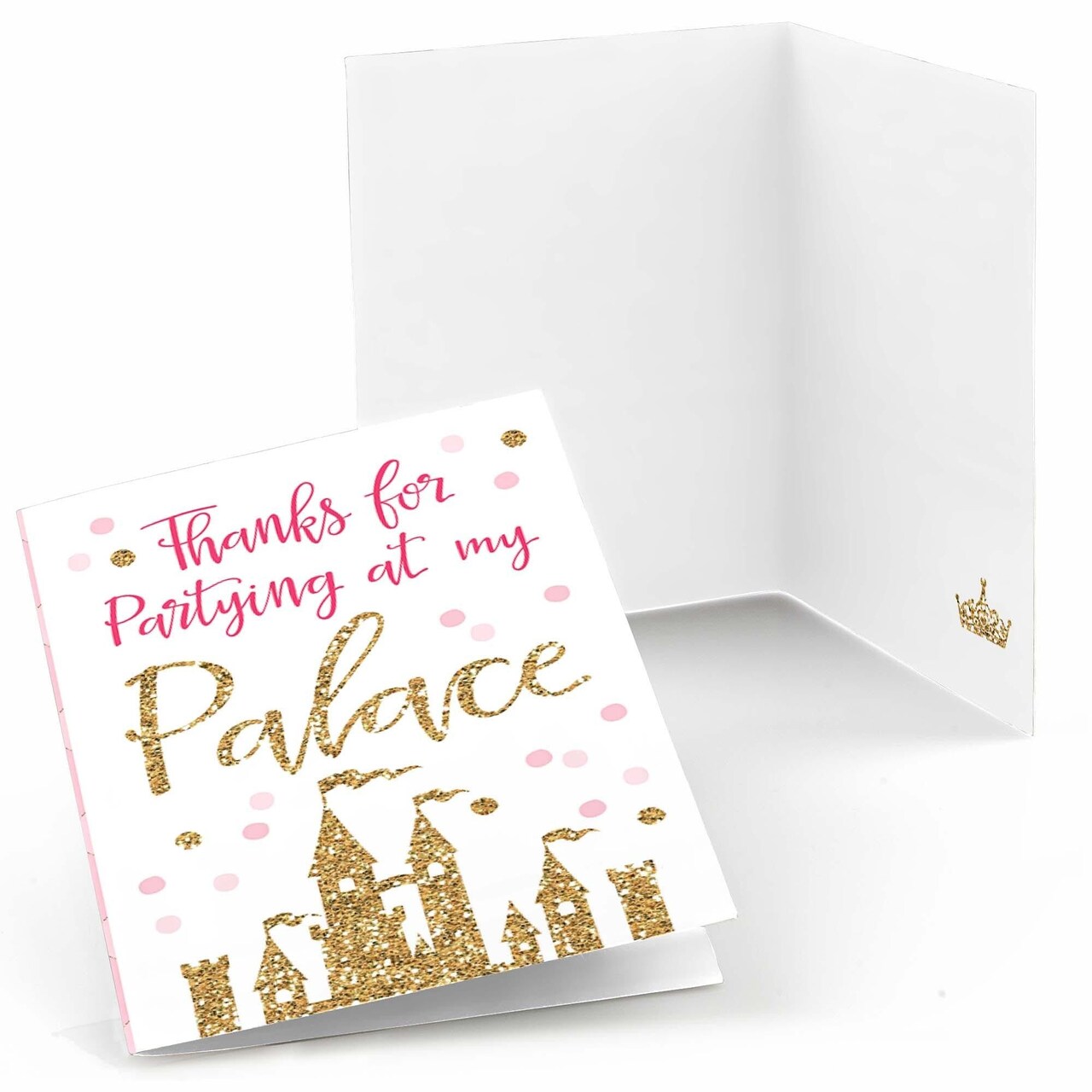 Big Dot of Happiness Little Princess Crown - Pink and Gold Princess Baby Shower or Birthday Party Thank You Cards (8 count)
